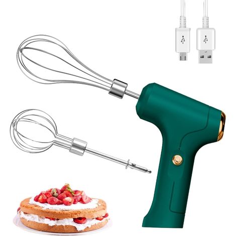 Mixeur plongeant électrique (vert) – Rechargeable par USB, sans fil et portable, équipé de 2 têtes de mixage détachables et de 3 réglages de vitesse. (1/5)