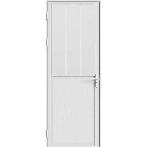 Bloc porte réversible en aluminium et verre trempé dépoli style atelier - H204 x L93 cm - Blanc - ERMELO (1/5)