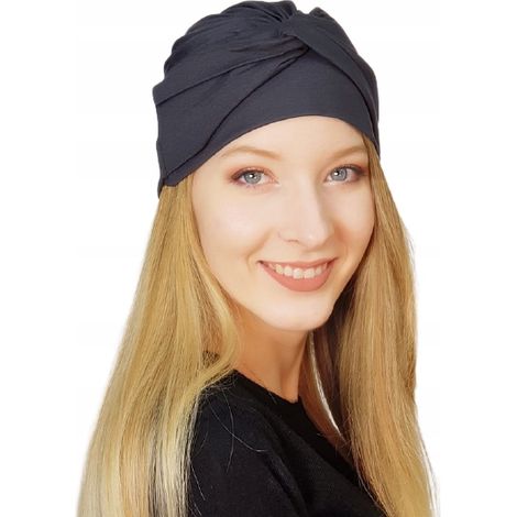 Turbante da donna Sara color antracite 307, cappello senza fantasia, adatto anche dopo la chemioterapia. (1/5)