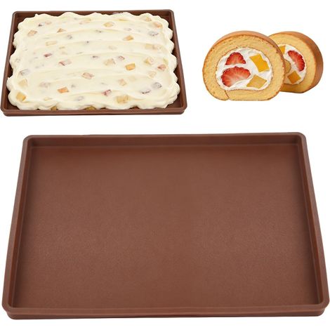 Silicone Baking Mat 30 x 40 x 1 cm, Anti-Overflow Baking Mat, Baking Mat for Swiss Rolled Fruit Dryer with Scraper, Flexible and Rim (Brown) (1/5)