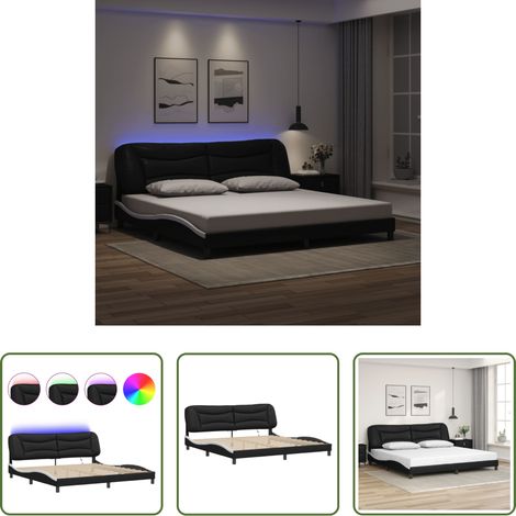 LED-Leuchten -  Bettgestell mit LED ohne Matratze "Hvar" Schwarz und Weiß 200x200 cm (1/5)