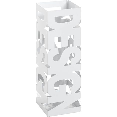Porte-parapluies, Blanc, métal - Dimensions : L 16 x H 48 x P 16 cm, Style : Moderne (1/5)