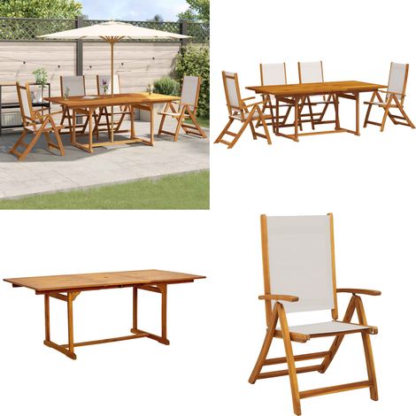 Ensemble à manger de jardin 5pcs bois d'acacia solide textilène - Ensemble Salon De Jardin - Mobilier De Jardin - Table De Jardin Extensible - Chaise Pliante - Acacia Massif - Home & Living (1/5)