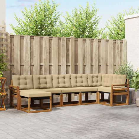 Outdoor-Sofagarnitur mit Kissen 7 pcs Natur und Beige (1/5)