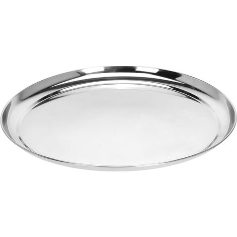 Edelstahl Serviertablett rund silber - Ø 34 cm - Metall Tablett für Dekorationen - Kerzentablett Dekoteller Kerzenteller Tablett für Weihnachten Advent geschenke Deko