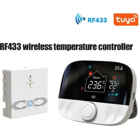Termostato inteligente inalámbrico RF433, controlador de temperatura programable para calefacción de ambientes, con caldera de gas y actuador de control de temperatura por histéresis de 0,5 μm. (1/5)