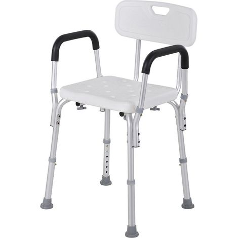 Chaise de Douche siège de Douche Ergonomique Hauteur réglable Pieds antidérapants Dossier accoudoirs Amovibles Charge Max. 136 Kg alu HDPE Blanc (1/5)