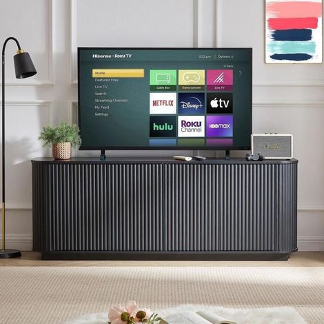 Buffet TV - KOMHTOM - Motif Ondulé - Noir - 4 portes - 162,5 x 38 x 61 cm (1/5)