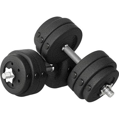 Ensemble de poignées lestées de 30 kg (8 x 2,5 kg, 4 x 1,5 kg) avec 12 disques et 2 poignées de 2 kg, 43 x 18 x 7,5 cm, noir (1/5)