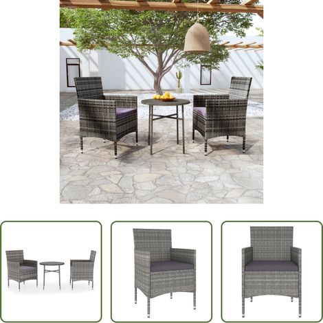 Salle à manger extérieure - Ensemble à manger de jardin 3 pcs Résine tressée Gris (1/5)
