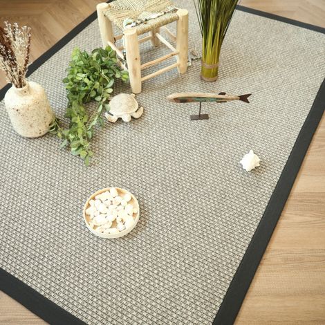 Tapis Natté - Sumatra Silver - Ganse coton noir - 140 x 200 cm (1/5)