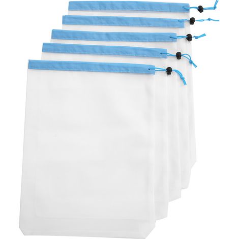 15 sacs en filet à cordon de serrage, 3 tailles différentes, réutilisables, pour ranger divers objets, jouets, fruits et légumes. (1/5)