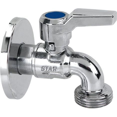Robinet spherique pour machine a laver Star, finition chrome brill. DN15 1/2", sortie DN20 3/4"