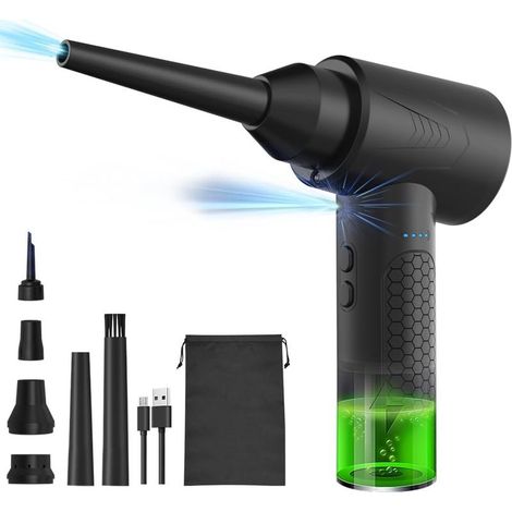 AIR DUSTER GONFLEUR POMPE À VIDE 3 EN 1 AVEC LUMIÈRE 3 VITESSES RÉGLABLES 50000RPM RECHARGEABLE SANS FIL SOUFFLEUR D'AIR MOTEUR BROSSÉ 6 BUSES PC CLAVIER NETTOYAGE ANNEAU DE (1/4)