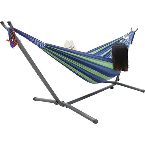 UNHO Hamaca con soporte para 2 personas con una capacidad de carga de 150 kg para jardín camping y playa 270 x 100 x 98 cm, azul y verde (1/5)