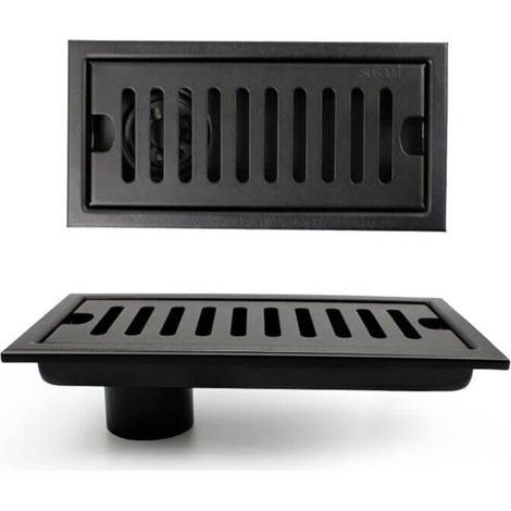 Griglia per doccia, scarico per doccia, scarico a pavimento nero con griglia in acciaio inox, adatto per WC, bagno, cucina, balcone