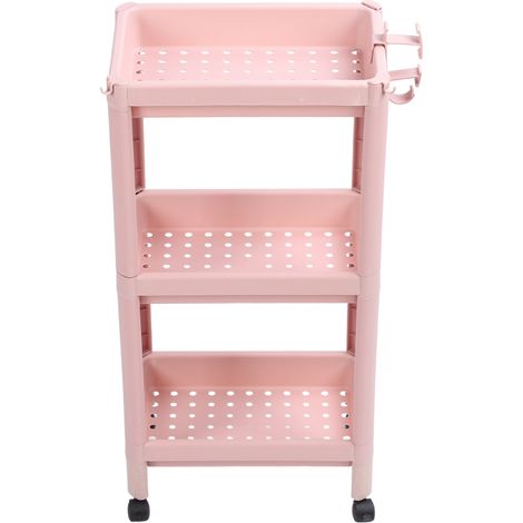 Mensola da bagno autoportante rosa, mensola portaoggetti per spazi ristretti, mensola portaoggetti stretta per il bagno, a tre ripiani (con rotelle)