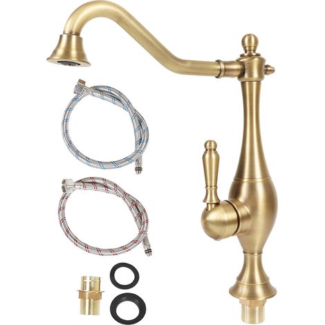 Robinet de Lavabo Salle de Bain Laiton Vieilli Poignées Rotatives Mélangeur Eau Chaude Froide (1/5)