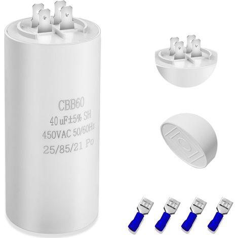 CBB60 40UF Condensateur de démarrage,450V 40µF Condensateur de démarrage moteur Connecteur pour moteur électrique (1/5)