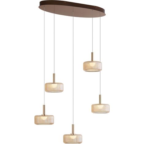 QAZQA Lámpara colgante de diseño oro rosa con cristal ámbar incl. (1/5)