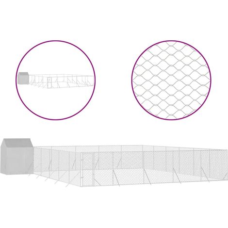 Perrera exterior con toldo acero galvanizado plata 12x12x2,5 m vidaXL (1/5)