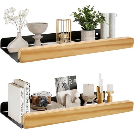 2 Pièces Etagere Murale Noir 40cm 2 Façons de Montage Étagère Murale Bois Etagères Flottante Murales en Metal Tablette Murale Rouille pour Salon Cuisine Chambre Salle de Bain (1/5)