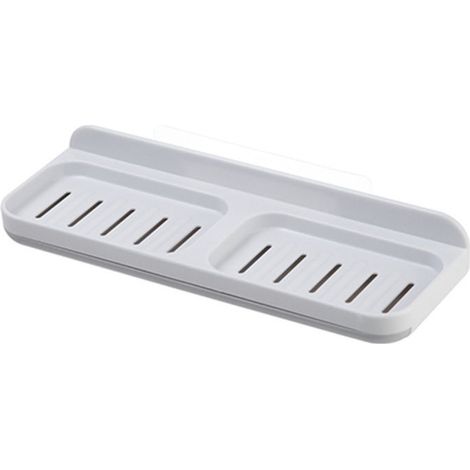 Double compartiment porte-savon shampooing support de rangement double couche porte-savon cuisine salle de bain porte-éponge mural porte-savon 1pc (blanc) (1/5)