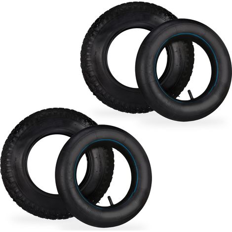Lot de 2 roues de brouette avec chambres à air profil à crampons 3.50-8 en caoutchouc noir (1/5)