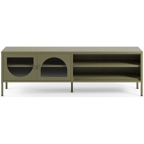 Meuble TV 2 portes 2 niches en métal vert 160 cm - Ysia