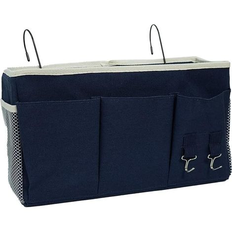Borsa portaoggetti multifunzionale per comodino sospeso, 3 scomparti per dormitorio universitario, con cesto appeso in tessuto, per riporre riviste e libri, 1 pezzo (blu) (1/5)