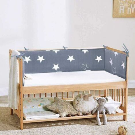 Tour de lit bébé 4 côtés – Protection anti-collision – Tissu coton hypoallergénique – Longueur 1.8M – Installation facile avec sangles (1/3)