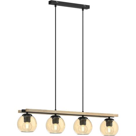 [NEUWERTIG] B-Ware Lindby Hängelampe Pendelleuchte Enrique Hängeleuchte amber 4flg Glas Holz E27 (1/2)