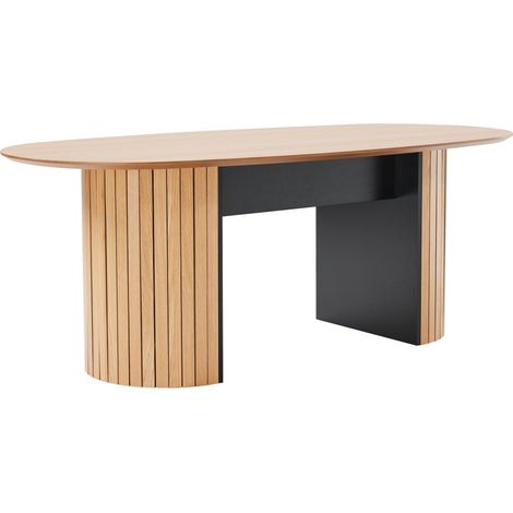 Oviala – Table de salle à manger 10 personnes – Plateau MDF plaqué chêne 200x100cm – Design scandinave moderne – Charge max 50kg