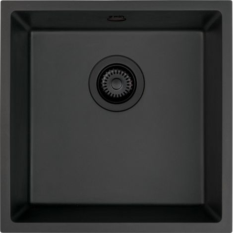 Einbauspülbecken Schwarz eckig 44 cm Granitoptik mit Raumsparsiphon "Corda"