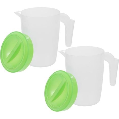 Pichet à Eau - Lot de 2 - Plastique - 1L - Couvercle Étanche - Poignée Ergonomique - Vert Clair (1/5)