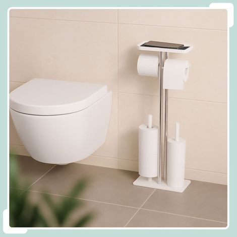 Kit de toilette en acier inoxydable avec etagere et porte rouleau de rechange