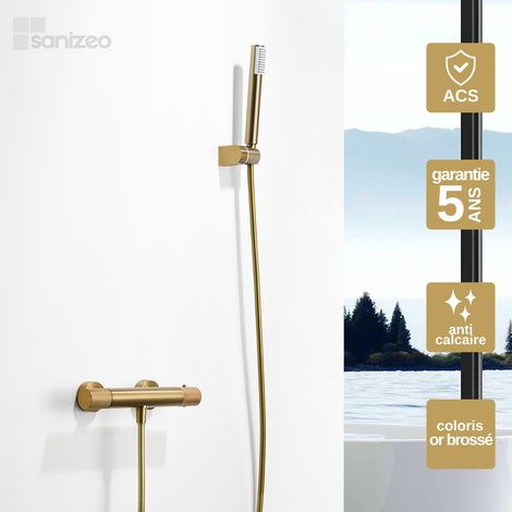 Mitigeur Douche or brossé Pommeau Anti-Calcaire - Design Moderne et Économie d'eau - Kit Complet LINE IMEX (1/5)