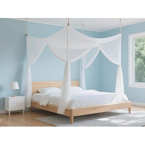 lazyzzz Rideaux de lit, tente de lit, 4 coins, rideaux de princesse, crochet de bâton et corde professionnelle pour filet, rideaux d'auvent 150 cm de large x 198,1 cm de long x 198,1 cm de haut, lit (1/5)