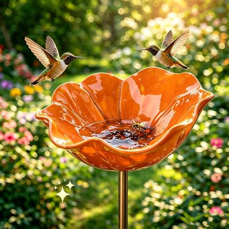 Bain Oiseaux Artisanal Fleur, Station Abreuvement Abeilles pour Jardin, Bain D’Oiseaux en Métal Résistante Intempéries, Abreuvoir Abeille pour Extérieure Jardin Terrasse Décor (3pcs) (1/5)