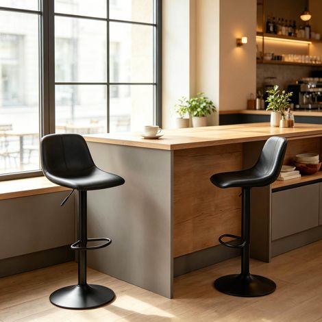 Lot de 2 tabourets de bar réglables noirs avec dossier et repose-pieds (1/5)
