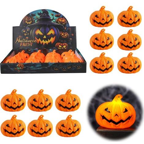 Halloween Decoration, 12 LED Tea Lights Halloween Pumpkin, LED Pumpkin Lights with Battery, Halloween Pumpkin Decoration, Halloween Pumpkin Lights with Scary Face (1/5)
