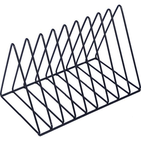 Étagère à vinyles en métal noir, support pour platine vinyle, organiseur de bureau, trieur de documents, porte-papiers et porte-disques — Étagère à vinyles triangulaire sur pied avec 9 compartiments ( (1/5)