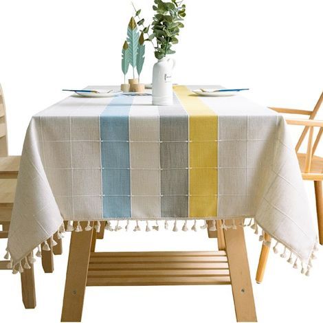 KLVGTIFS PU - Tissu rectangulaire en coton et lin à pompons, multicolore, 110 x 170 cm (1/5)
