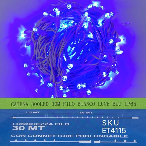 catena luminosa 300 led 30 metri filo bianco luce blu ip65 /ET4115