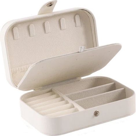 Boîte à bijoux compacte et élégante, boîte de rangement pour bijoux, boîte de voyage, un cadeau idéal pour les femmes et les filles, blanche. (1/5)