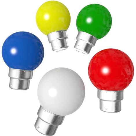 Lot de 5 ampoules bleues blanches rouges vertes jaunes B22 Incassables avec culot en fer