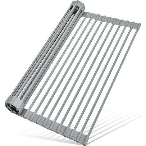 Aufrollbarer Geschirrabtropfkorb, zusammenklappbarer Geschirrabtropfkorb, hitzebeständiger, silikonbeschichteter Geschirrabtropfkorb aus Stahl für Arbeitsplatten (1/5)