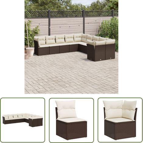 The Living Store 10-tlg. Garten-Sofagarnitur mit Kissen Braun Poly Rattan - Gartengeset - Gartenmöbelset - Rattan Möbel - Lounge Set - Gartenlounge (1/5)