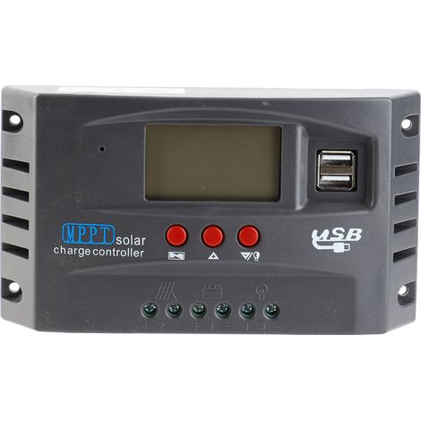 Contrôleur solaire 12 volts/24 volts, Identification automatique, régulateur d'affichage LCD, Charge double USB. (1/5)