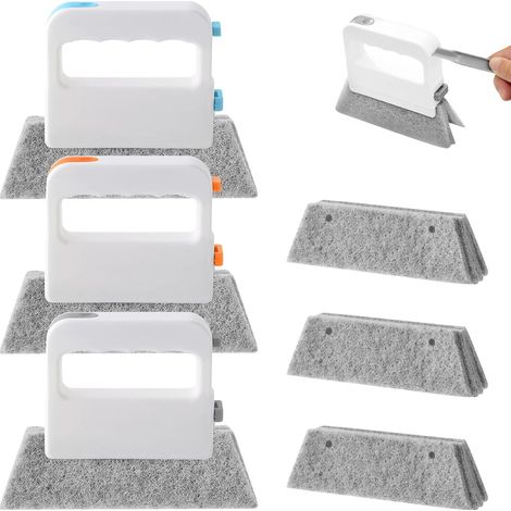 Window groove cleaning brush, handheld window track cleaning brushes, tool set with 3 replacement heads, 3-in-1 window sliding door track cleaning